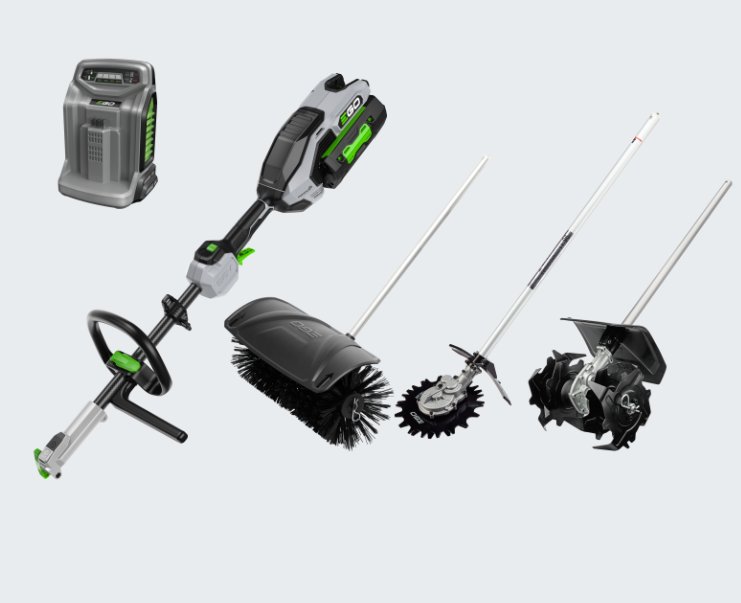 EGO multitool set MRC2306E incl. basismachine, rolbezem, rotocut, grondfrees, 2x 4 ah accu en snellader
